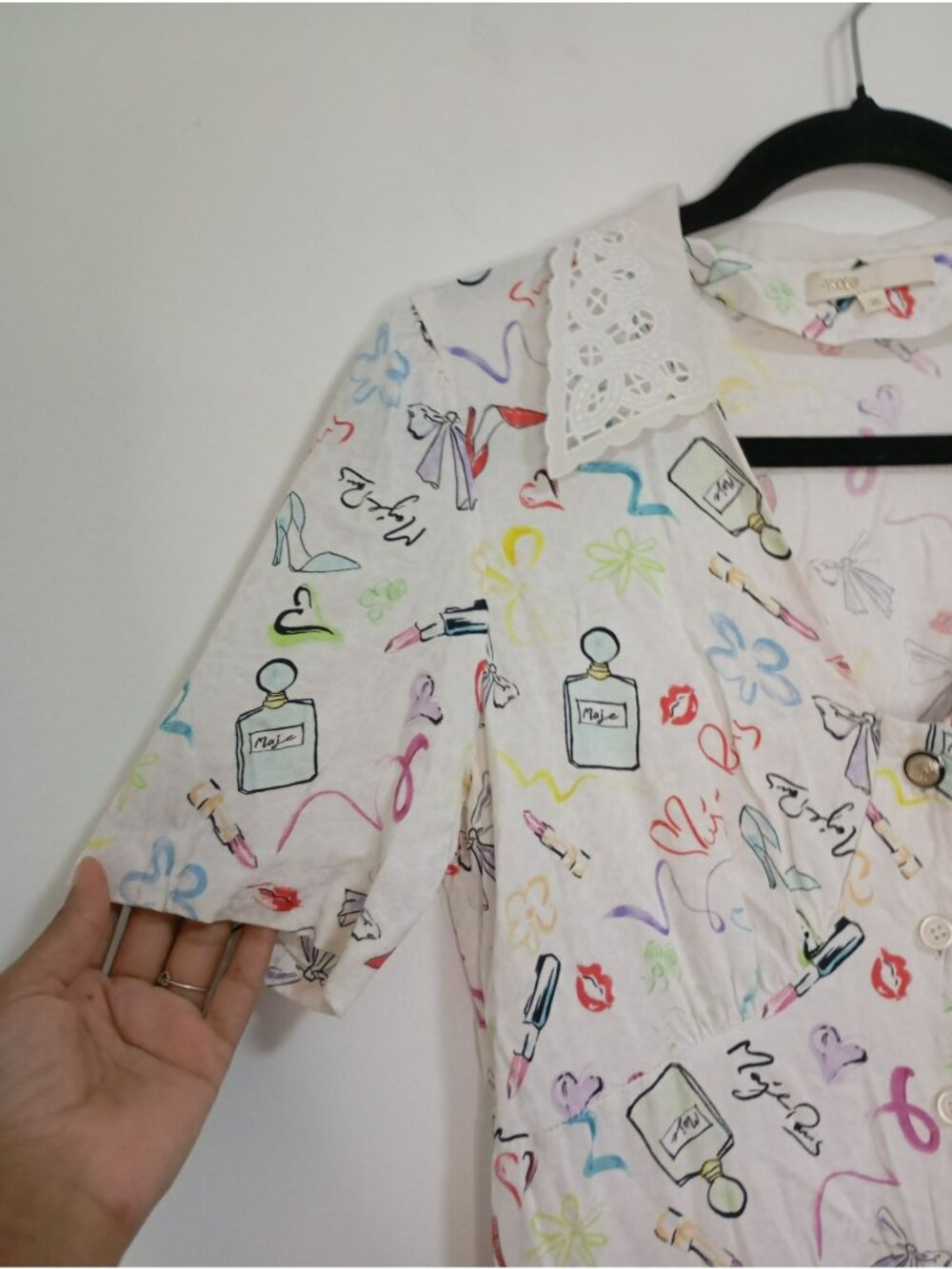 Maje Multicolor Printed Playsuit Lace Collar & Short Sleeves 100% Viscose 36 (S) - Picture 6 of 16